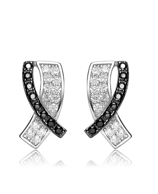 Sterling Silver Black Plating and White Gold Plating with Clear & Black Cubic Zirconia Accent Stud Earrings