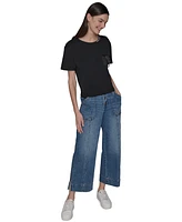 Karl Lagerfeld Paris Women's Buckle-Pocket Knit Top