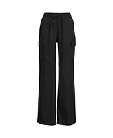 Lands' End Women's Linen High Rise Elastic Back Wide Leg Cargo Pants