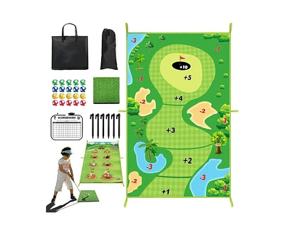 Titqwop Golf Chipping Game Set with Club & 20 Balls – Double-Sided Practice Mat for Indoor/Outdoor Training | Portable Short Game Aid for Backy