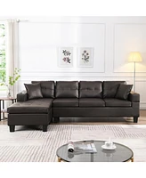 Modern Chaise Sectional Set with Cup Holder, 4-Seater (Chocolate Brown)