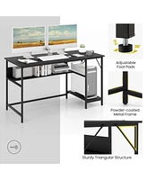 55 Inch Computer Desk with 4 Power Outlets and Cpu Stand
