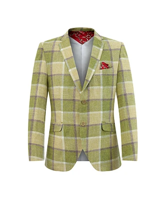 Elie Balleh Boys Green Slim Fit Plaid Blazer