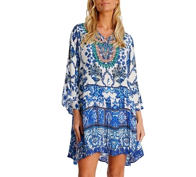 La Moda Clothing Women's Printed Pleated Short Dress