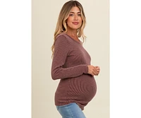 Pinkblush Maternity Brown Ribbed Scoop Neck Long Sleeve Top