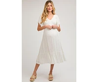 Pinkblush Maternity Ivory Smocked Ruffle Dress