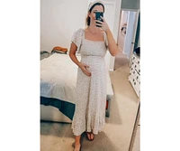 Pinkblush Maternity Ivory Floral Smocked Maxi Dress