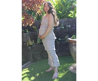 Pinkblush Maternity Taupe Leaf Print Smocked Fitted Midi Dress