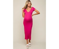 Pinkblush Maternity Fuchsia Basic Ribbed Side Slit Midi Dress