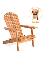 Gymax Eucalyptus Adirondack Chair Foldable Outdoor Wood Lounger Chair