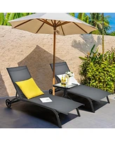 Gymax Set of 2 Outdoor Chaise Lounge Chair Adjustable Patio Recliner w/ Wheels
