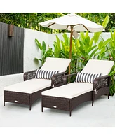 Gymax Set of 2 Rattan Patio Lounge Chair Chaise w/ Adjustable Backrest Cushion & Pillow