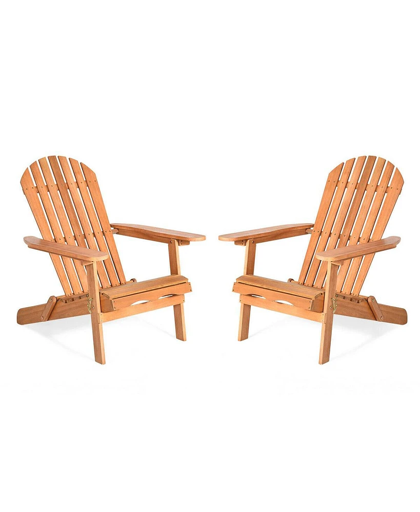 Gymax 2 Pcs Eucalyptus Adirondack Chair Foldable Outdoor Wood Lounger Chair