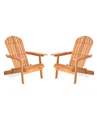 Gymax 2 Pcs Eucalyptus Adirondack Chair Foldable Outdoor Wood Lounger Chair