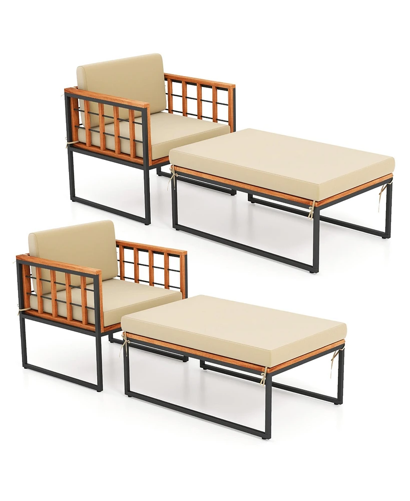 Gymax 2PCS Outdoor Chaise Lounge Chair Acacia Wood Heavy Duty 1200 lbs Weight Capacity