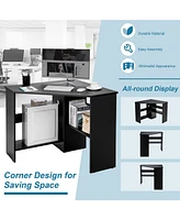 Corner Computer Desk Triangle Writing Workstation with Storage Shelf