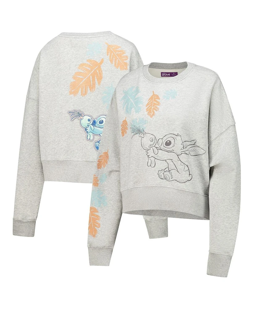 Freeze Max Women's Heather Gray Lilo and Stitch Hold on Tight Loose Fit Cropped Pullover Sweatshirt