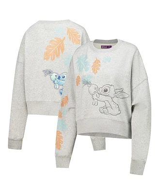 Freeze Max Women's Heather Gray Lilo and Stitch Hold on Tight Loose Fit Cropped Pullover Sweatshirt