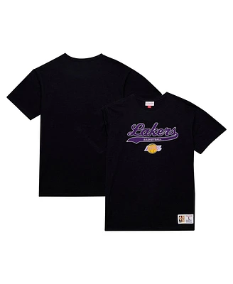 Mitchell & Ness Men's Black Los Angeles Lakers Hardwood Classics Felt applique Slub T-Shirt