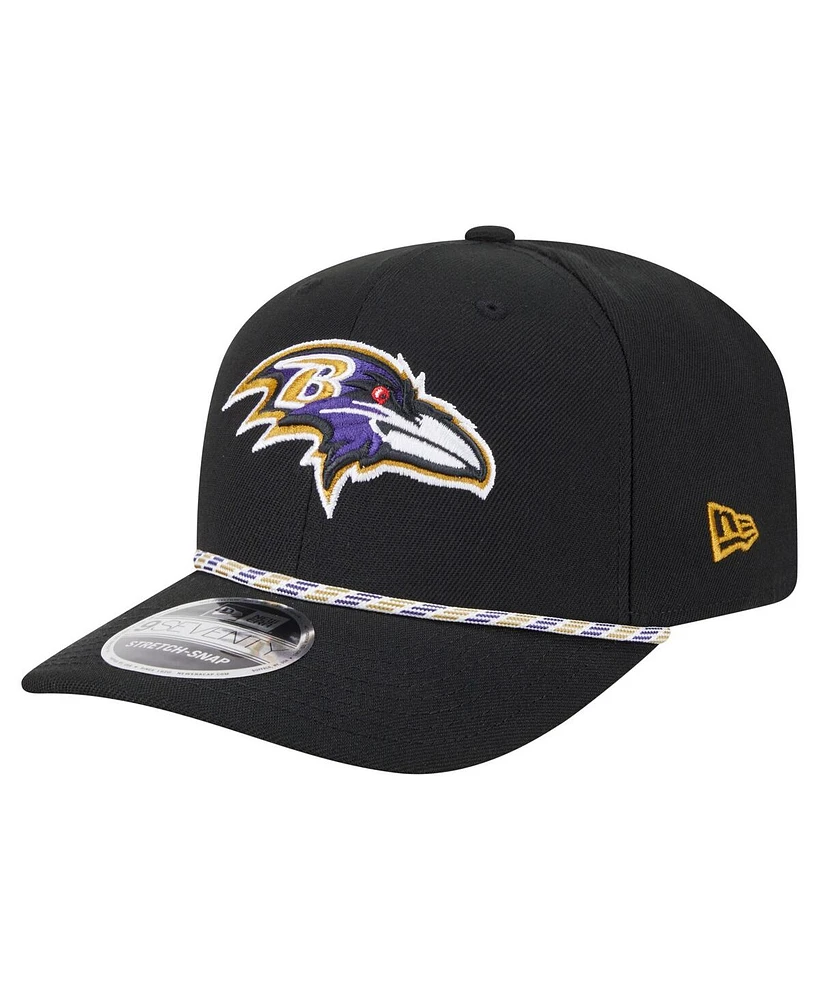 New Era Men's Black Baltimore Ravens Gameday Multi Rope 9SEVENTY Stretch Snap Hat