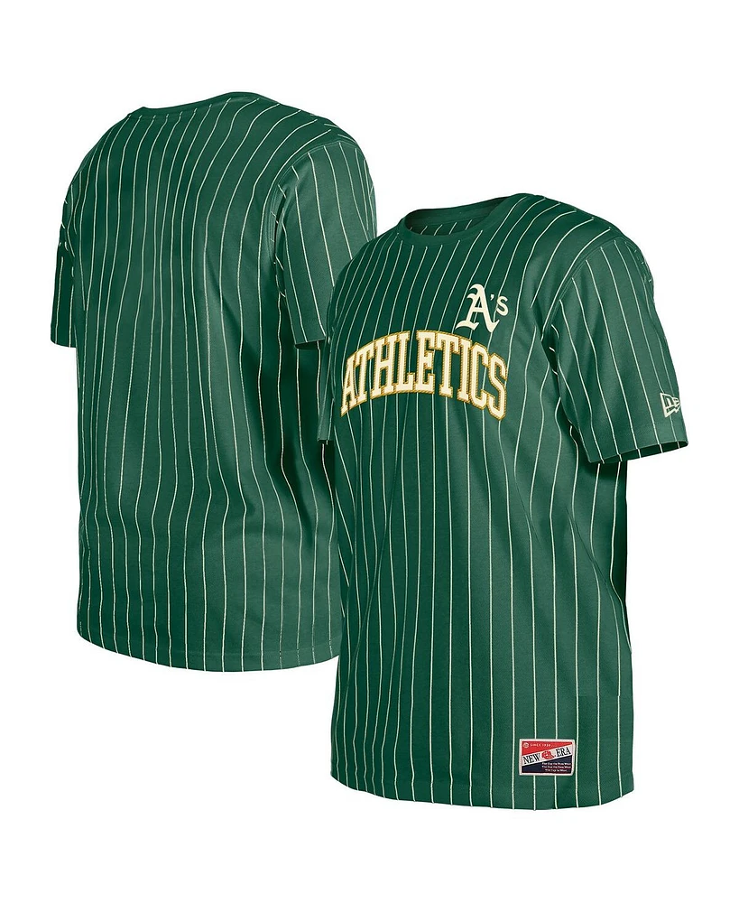 New Era Men's Green Athletics Throwback Pinstripe T-Shirt