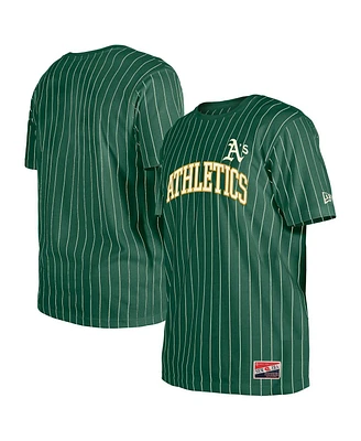 New Era Men's Green Athletics Throwback Pinstripe T-Shirt