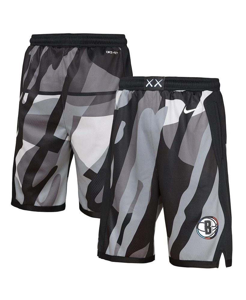 Nike Big Boys and Girls Black Brooklyn Nets 2024/25 City Edition Swingman Performance Shorts