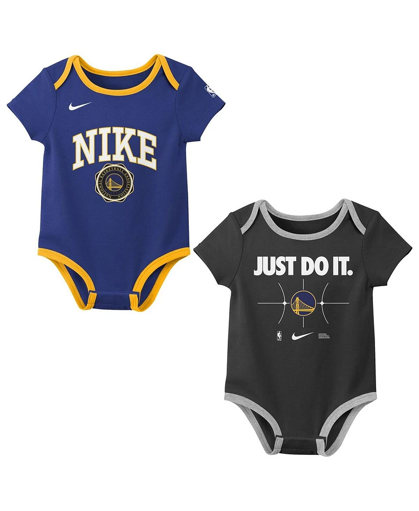 Nike Baby Boys and Girls Royal/Black Golden State Warriors Just Do It 2-Pack Bodysuit Set
