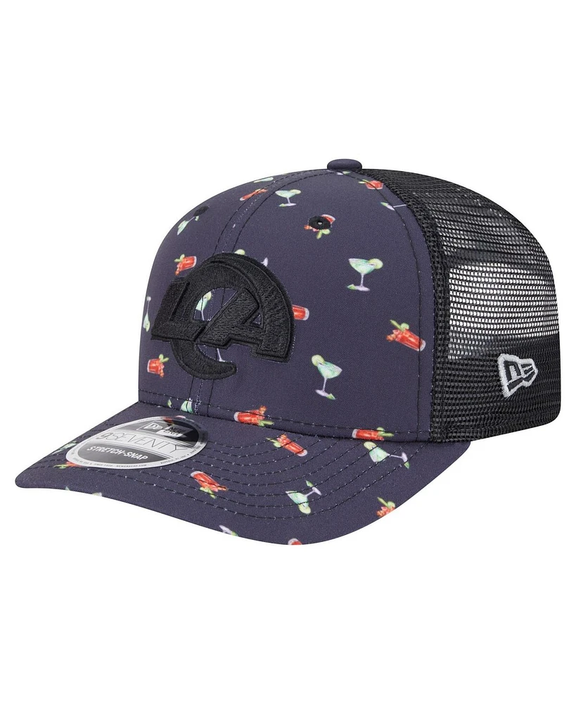 New Era Men's Navy/Black Los Angeles Rams Adventure Drinks Pattern 9SEVENTY Stretch Snap Hat