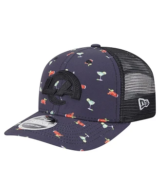 New Era Men's Navy/Black Los Angeles Rams Adventure Drinks Pattern 9SEVENTY Stretch Snap Hat
