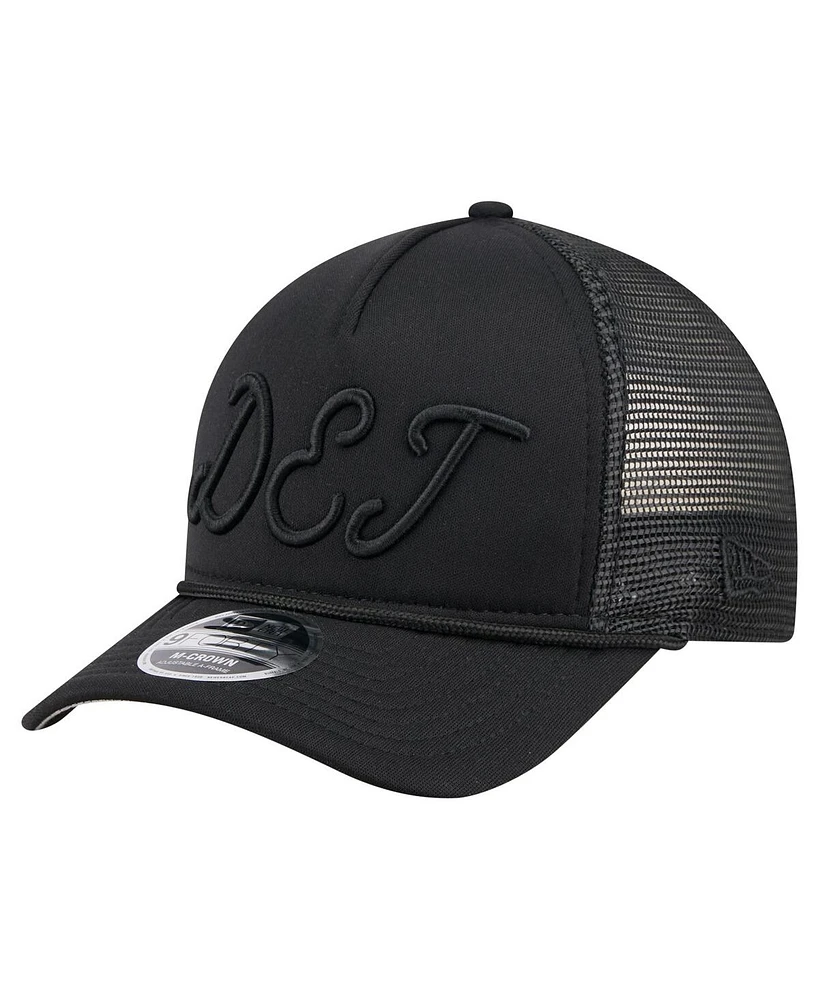 New Era Men's Black Detroit Tigers City Initial 9FORTY A-Frame M-Crown Adjustable Trucker Hat
