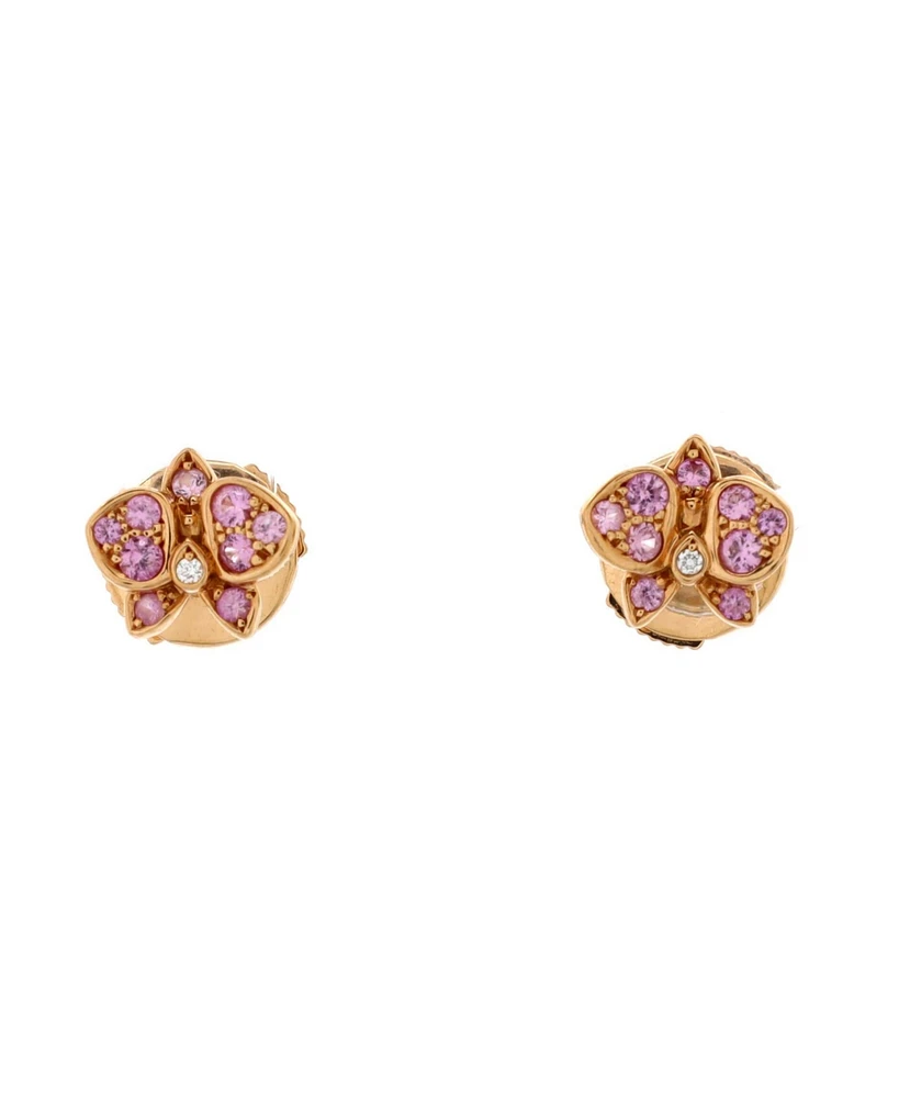 Pre-Owned Cartier Small Caresse D'Orchidees Stud Earrings 18K Rose Gold with Pink Sapphires and Diamonds