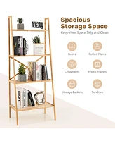 Gymax 2PCS 4-Tier Bamboo Ladder Bookshelf 58'' Display Shelf Storage Rack Plant Stand