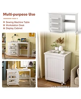 Folding Sewing Craft Table Shelf Storage Cabinet Home Furniture