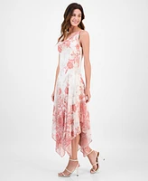 Robbie Bee Women's Cowlneck Handkerchief-Hem Dress