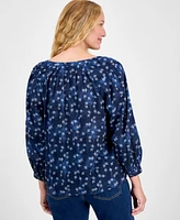 Style & Co Women's Printed 3/4 Sleeve Split-Neck Blouse, Exclusively at Macy's
