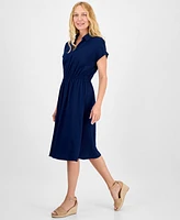 Style & Co Women's Indigo Cotton Gauze Popover Shirt Dress, Exclusively at Macy's