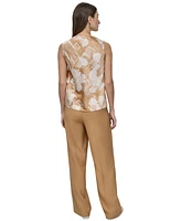 Dkny Petite Printed Sleeveless Cowlneck Top