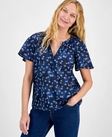 Style & Co Women's Printed Flutter-Sleeve Cotton Top, Exclusively at Macy's