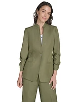 Calvin Klein Petite Linen-Blend 3/4-Sleeve One-Button Blazer