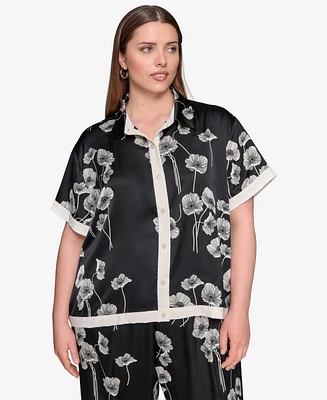 Karl Lagerfeld Paris Plus Flower-Print Button-Down Shirt