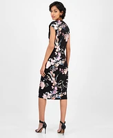 Connected Petite Floral Scuba Crepe Sheath Dress
