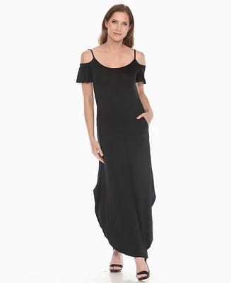 White Mark Women's Cold Shoulder Full Length Maxi Dress