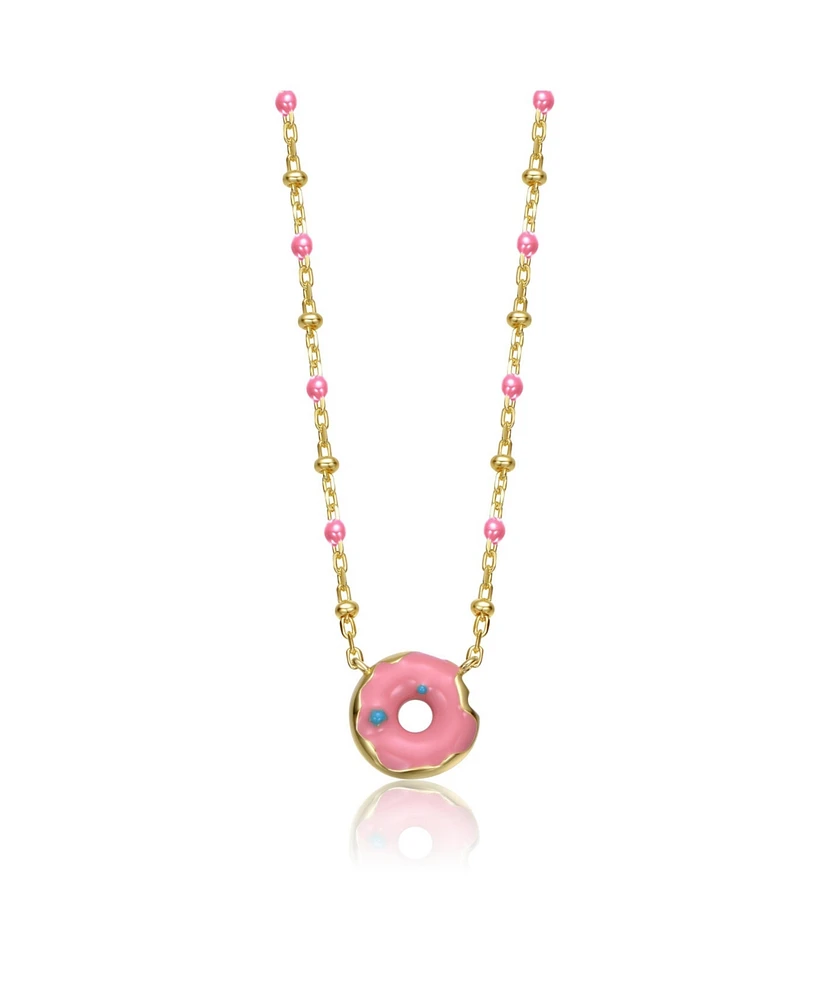 14K Gold Plated with Pink Donut Solitaire Necklace
