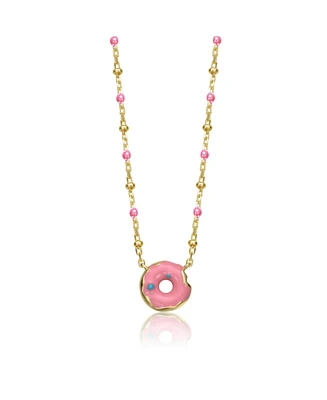 14K Gold Plated with Pink Donut Solitaire Necklace