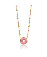 14K Gold Plated with Pink Donut Solitaire Necklace