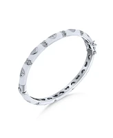 Bling Jewelry Tiny Bangle Bracelet Pink Enamel Cz Pave Hearts Silver Plated Small Wrist 6 Inch