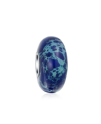 Bling Jewelry Natural Blue Jasper Round Spacer Bead Charm Bead Sterling Silver Fits European Bracelet