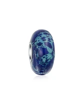 Bling Jewelry Natural Blue Jasper Round Spacer Bead Charm Bead Sterling Silver Fits European Bracelet