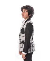 Elie Balleh Boys Grey Slim Fit Windowpane Plaid Blazer